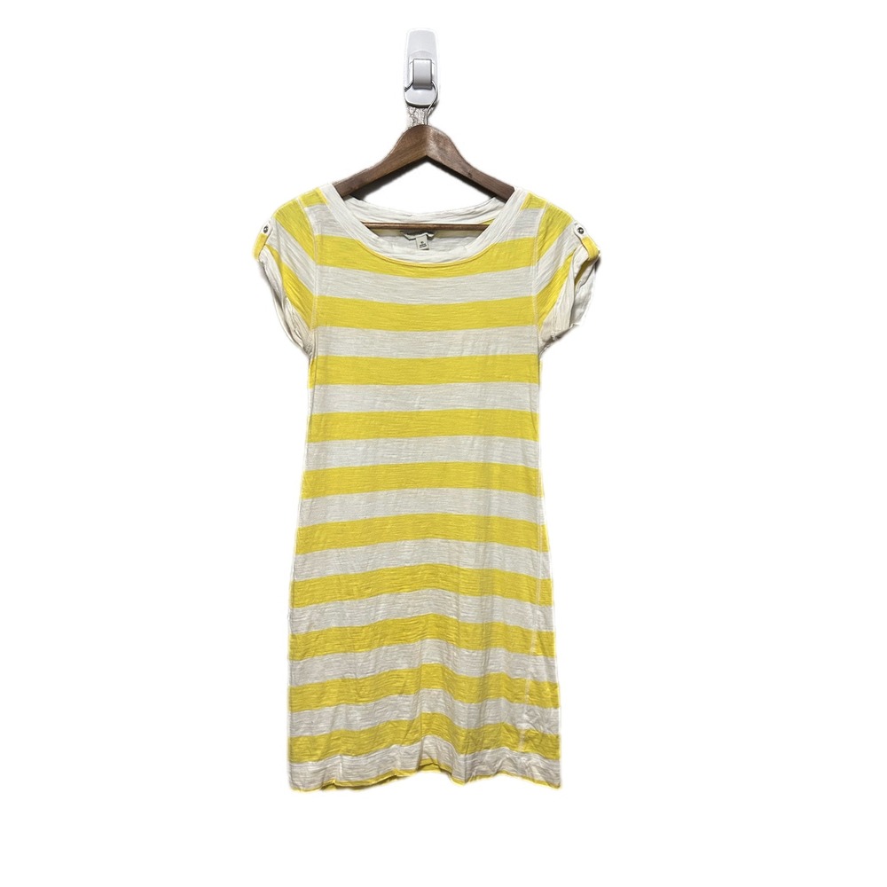 Banana Republic T-Shirt Dress Womens XS Yellow White Striped Cotton Mini Casual
